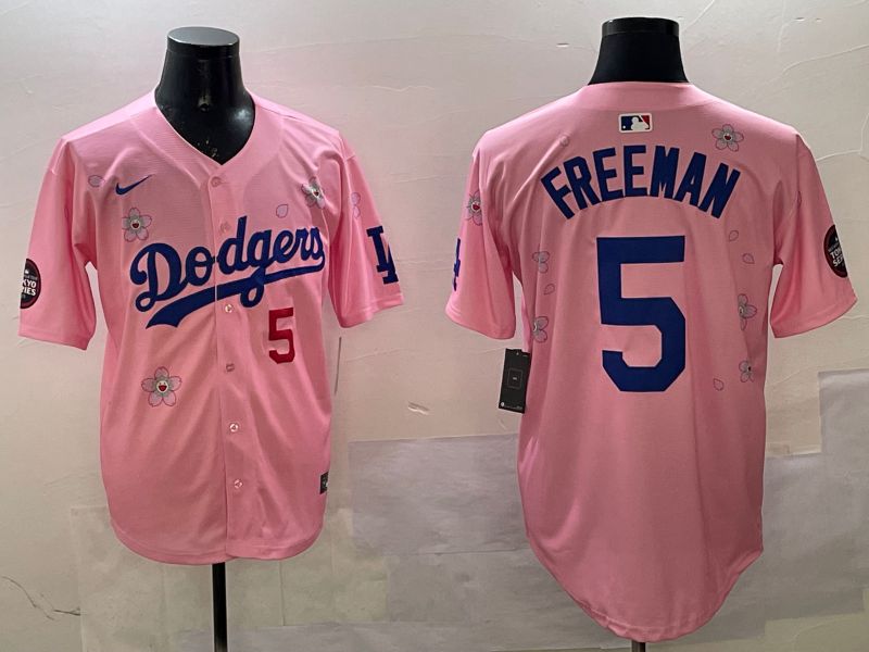 Men Los Angeles Dodgers 5 Freeman Pink Sakura Edition 2025 Nike MLB Jersey style 7